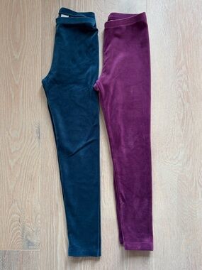 Tea Collection Kids Velour Leggings - Bedford Blue and Cosmic Berry - size 10